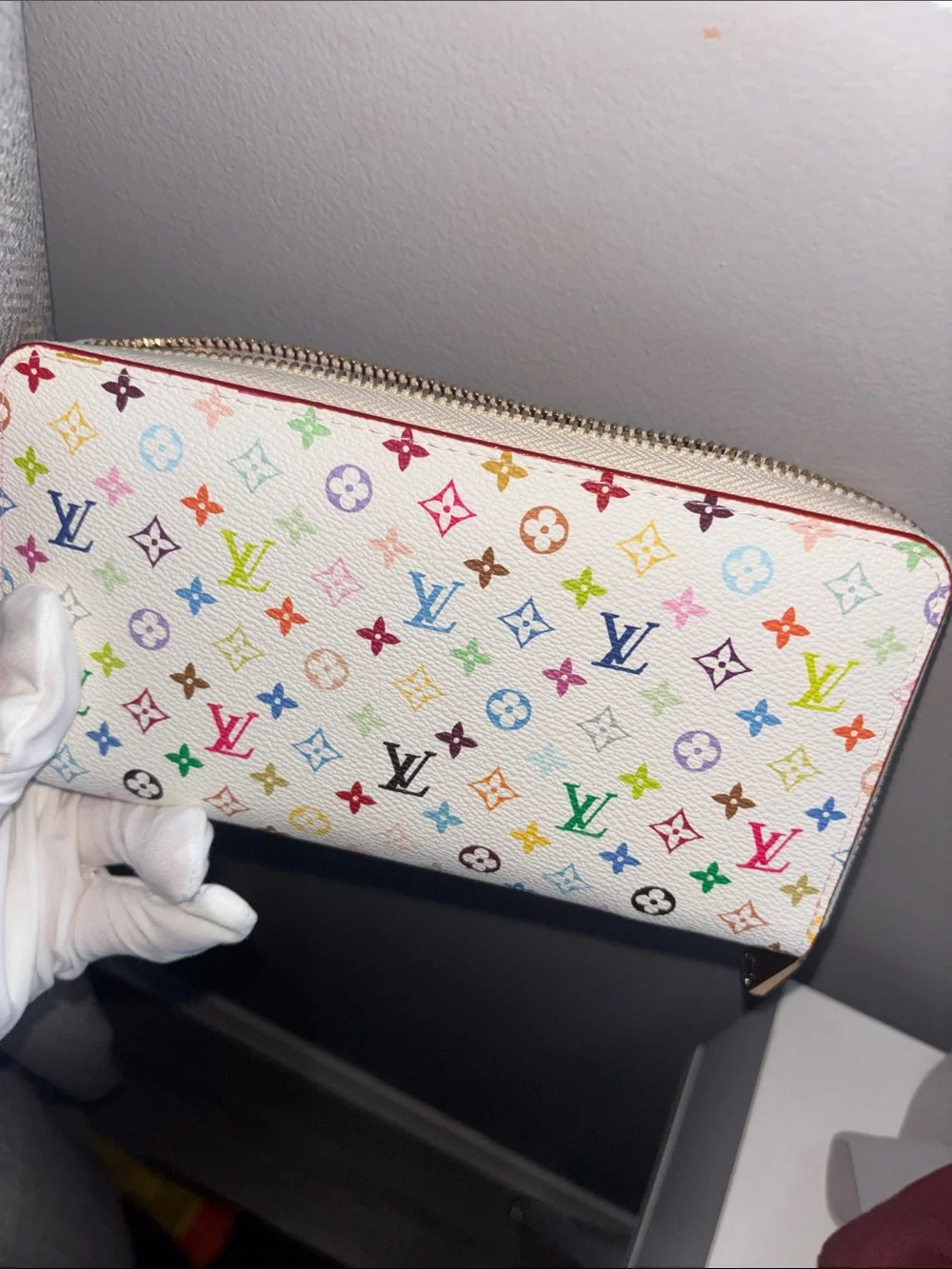 Authentic Louis Vuitton White Multicolor Monogram Zip Wallet - Picture 6 of 13